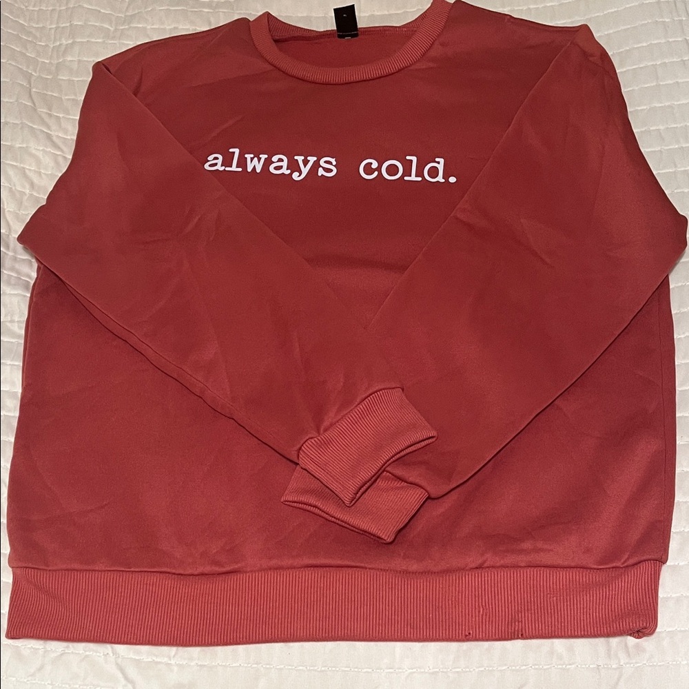 SHEIN Red Crewneck “always cold” Sweatshirt | Size L 8/10 - Picture 8 of 12